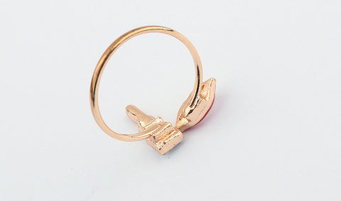 Fashional Rhinetone Decorated Red Lips Shape Ring For Women