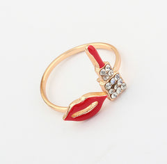 Fashional Rhinetone Decorated Red Lips Shape Ring For Women