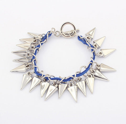 Vintage Women's Taper Shaped Pendant Ribbon Chain Bracelet BLUE