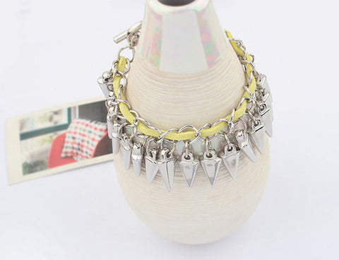 Vintage Women's Taper Shaped Pendant Ribbon Chain Bracelet YELLOW
