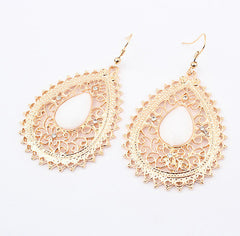 Pair of Exquisite Acrylic Gemstone Embellished Women's Openwork Fringed Earrings