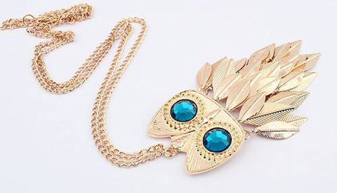 Sweet Modern Style Golden Leaves Decorated Women's Owl Shape Sweater Chain Necklace