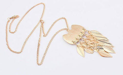 Sweet Modern Style Golden Leaves Decorated Women's Owl Shape Sweater Chain Necklace