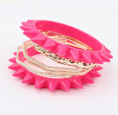 Fashion Punk Vivid Rivet Embellished Women's Multi-Layered Bracelet PINK