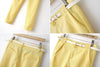 Simplicity Style One Button Embellished Double-Pocket and Faux Pocket Design Solid Color Polyester Women's Cropped Trousers YELLOW