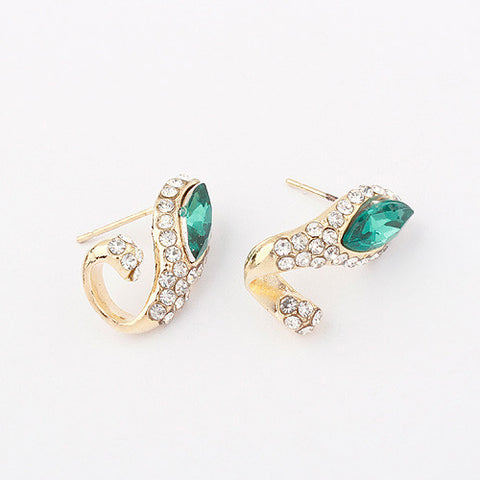 Pair of Chic Style Rhinestone Decorated Snake Shape Stud Earrings For Women