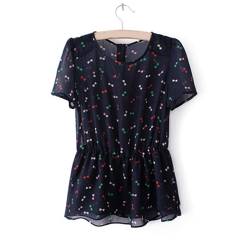 Short Sleeves Shirt Blouse Colored Bows