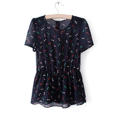 Short Sleeves Shirt Blouse Colored Bows