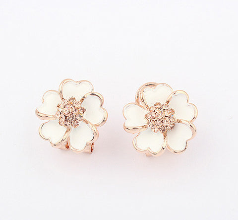 Pair of Chic Rhinestoned Flower Ear Clips