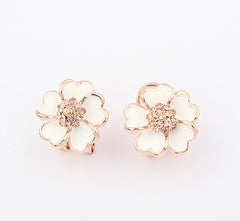 Pair of Chic Rhinestoned Flower Ear Clips