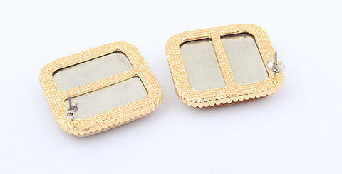 Pair of Flannelette Decorated Geometric Squares Shape Stud Earrings For Women