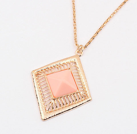 Stylish Openwork Square Shaped Sweater Chain Necklace For Women