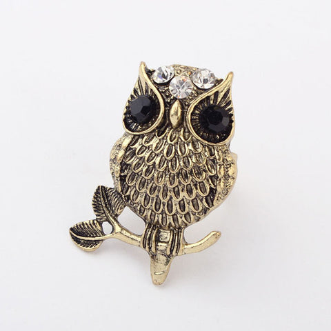 Punk Cute Rhinestoned Women's Standing Night Owl Alloy Finger Ring