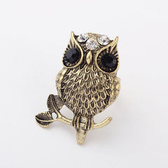 Punk Cute Rhinestoned Women's Standing Night Owl Alloy Finger Ring