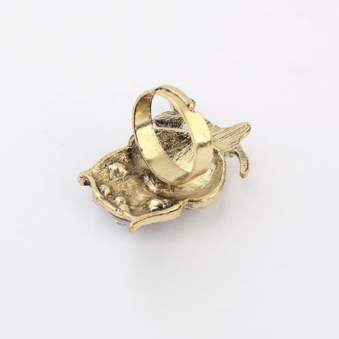 Punk Cute Rhinestoned Women's Standing Night Owl Alloy Finger Ring