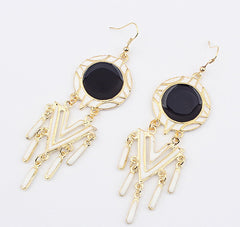Pair of Cute Women's Colored Glaze Round Pendant Triangle Tassels Alloy Earrings