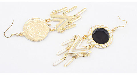Pair of Cute Women's Colored Glaze Round Pendant Triangle Tassels Alloy Earrings