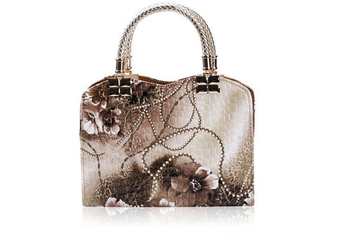 Party Floral Print and Weaving Design Women's Tote Bag BROWN
