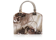 Party Floral Print and Weaving Design Women's Tote Bag BROWN