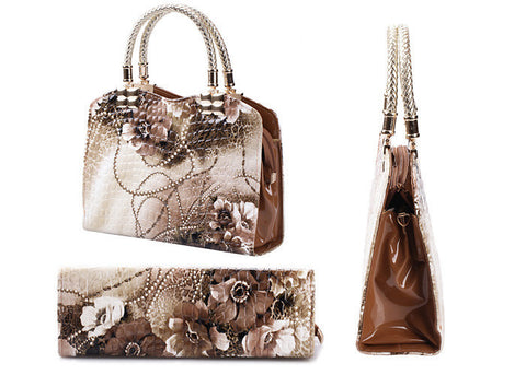 Party Floral Print and Weaving Design Women's Tote Bag ROSE