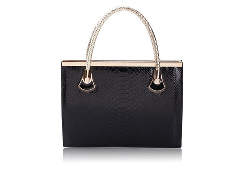 Work Solid Color Metal and Weaving Design Women's Tote Bag Black