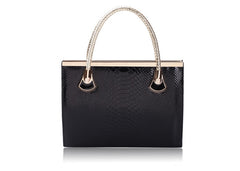 Work Solid Color Metal and Weaving Design Women's Tote Bag Black
