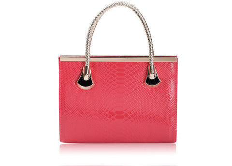 Work Solid Color Metal and Weaving Design Women's Tote Bag Watermelon Red