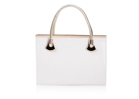 Work Solid Color Metal and Weaving Design Women's Tote Bag White