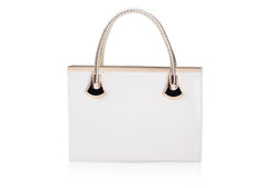 Work Solid Color Metal and Weaving Design Women's Tote Bag White