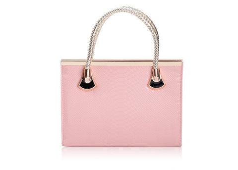 Work Solid Color Metal and Weaving Design Women's Tote Bag Pink
