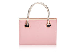 Work Solid Color Metal and Weaving Design Women's Tote Bag Pink