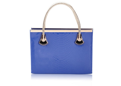 Work Solid Color Metal and Weaving Design Women's Tote Bag Blue
