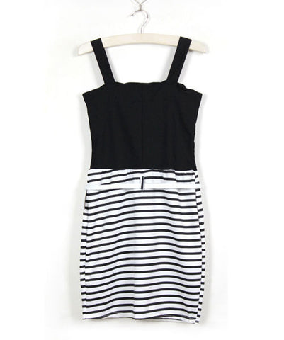 Stripe Cotton Blend Sleeveless Spaghetti Strap Sexy Style Women's Dress