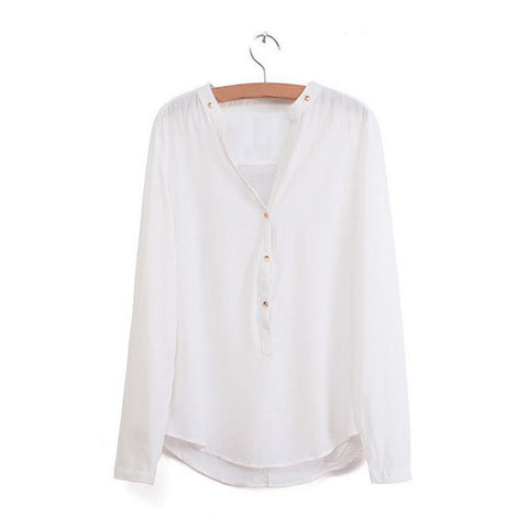 Long Sleeves Casual Shirt Blouse WHITE