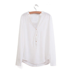 Long Sleeves Casual Shirt Blouse WHITE