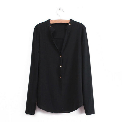 Long Sleeves Casual Shirt Blouse BLACK