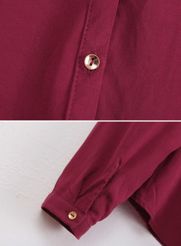 Long Sleeves Casual Shirt Blouse WINE RED