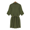 Shirt Style Short Dress 3/4 Sleeves ARMY GREEN