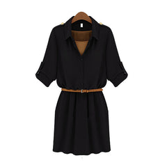 Shirt Style Short Dress 3/4 Sleeves BLACK