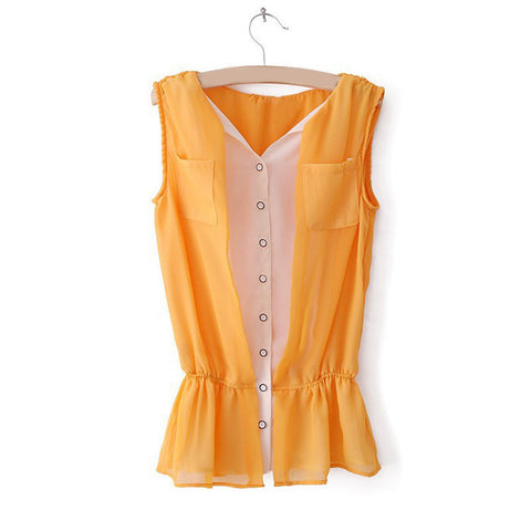Sleeveless Shirt Blouse Flounce ORANGE