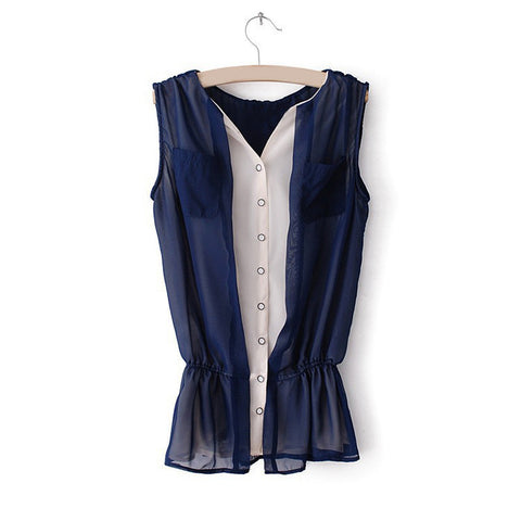 Sleeveless Shirt Blouse Flounce BLUE