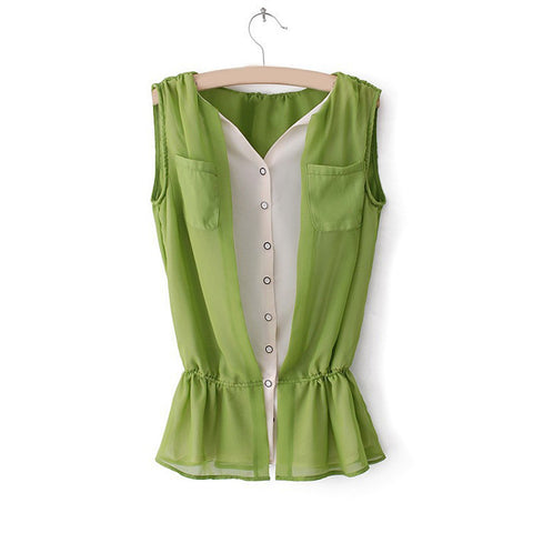 Sleeveless Shirt Blouse Flounce GREEN