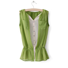 Sleeveless Shirt Blouse Flounce GREEN