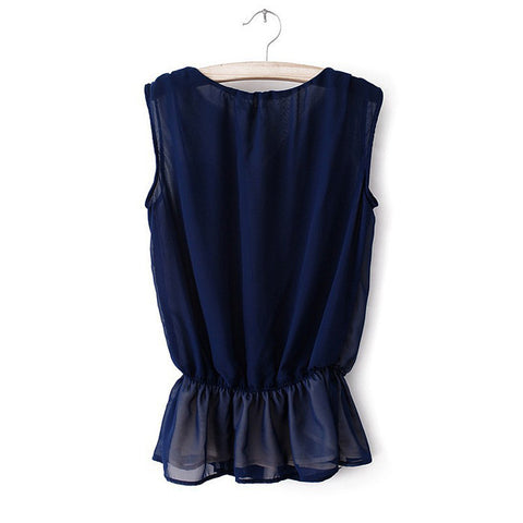 Sleeveless Shirt Blouse Flounce BLUE