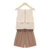Color Block Chiffon Ladylike Style Scoop Neck Sleeveless Women's Jumpsuit BEIGE