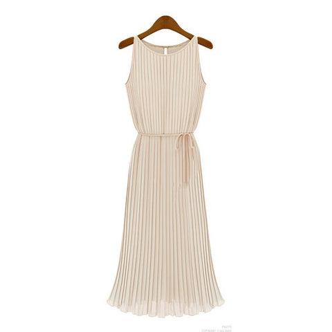 Chiffon Long Dress Flounce Sleeveless Maxi Dress APRICOT