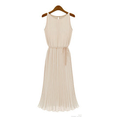 Chiffon Long Dress Flounce Sleeveless Maxi Dress APRICOT