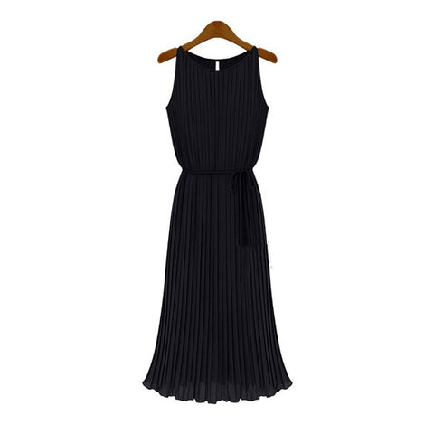 Chiffon Long Dress Flounce Sleeveless Maxi Dress BLACK