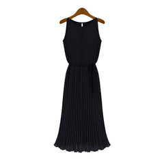 Chiffon Long Dress Flounce Sleeveless Maxi Dress BLACK