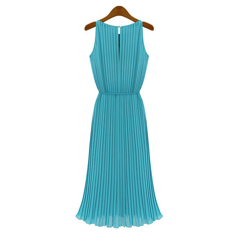 Chiffon Long Dress Flounce Sleeveless Maxi Dress BLUE